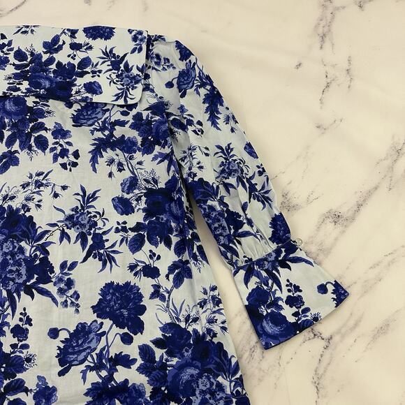 Tuckernuck Sapphire Bloom Bella Dress Size S Blue Floral Bow Trim Mini Pockets - Picture 10 of 12